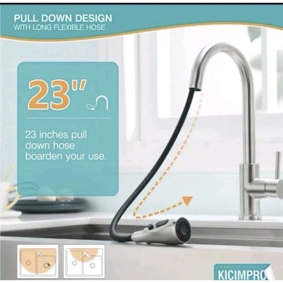 NEW Kicimpro Kitchen Faucet Pull Down Sprayer Single Handle Brushed Nickel - Picture 3 of 14